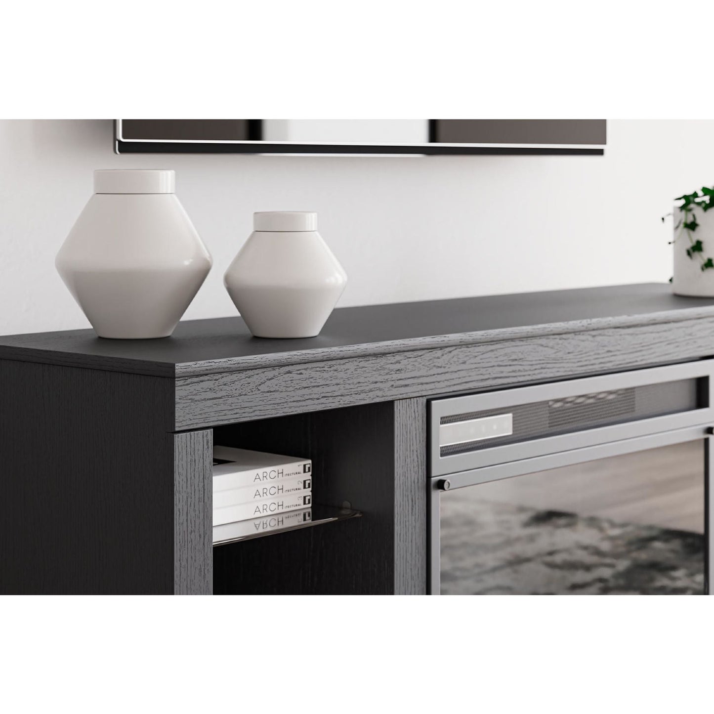 Meuble TV Cayberry avec cheminée - Noir