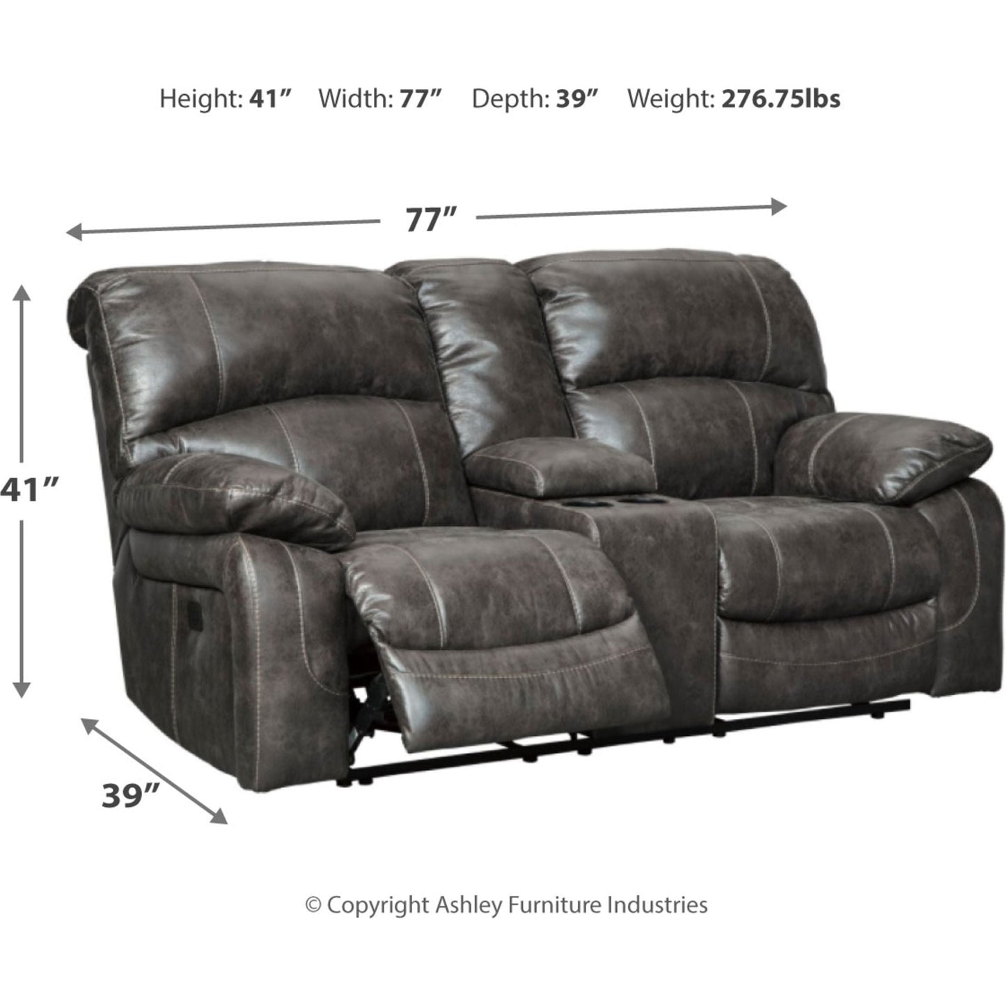 Causeuse inclinable électrique Dunwell avec console - Acier