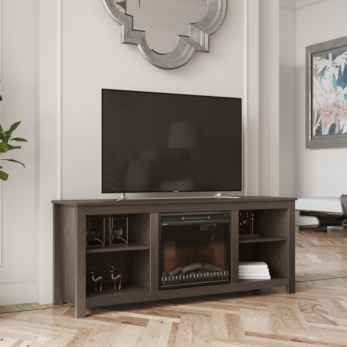 Meuble TV Brenna avec cheminée