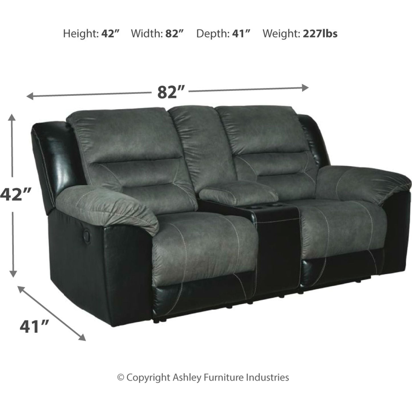 Causeuse inclinable Earhart avec console - Ardoise