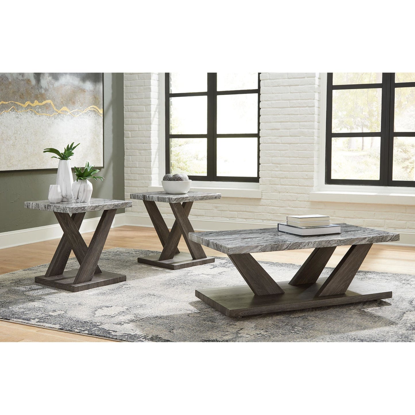 Lot de 3 tables Bensonale - Marron/Gris
