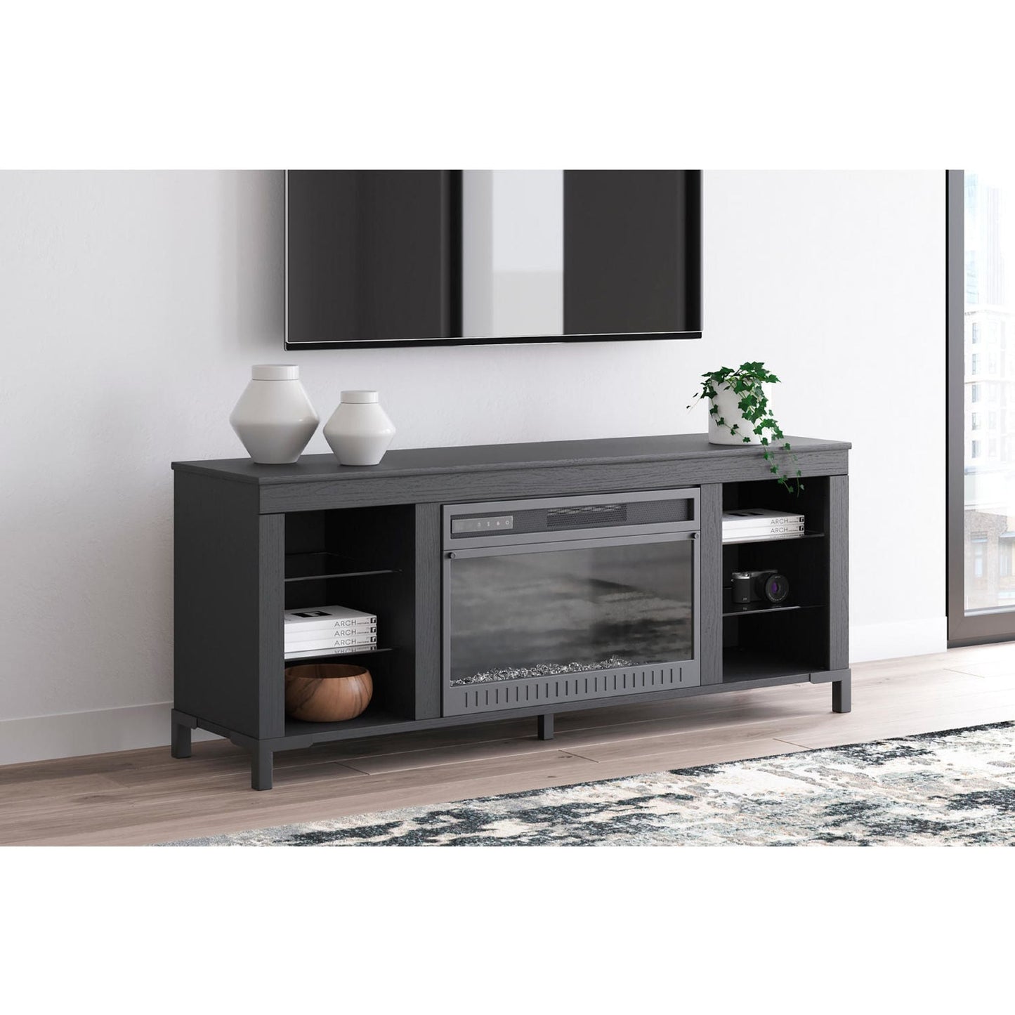 Meuble TV Cayberry avec cheminée - Noir