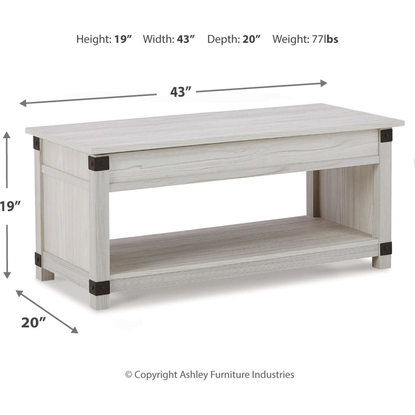 Table basse rectangulaire relevable Bayflynn - Blanchi à la chaux