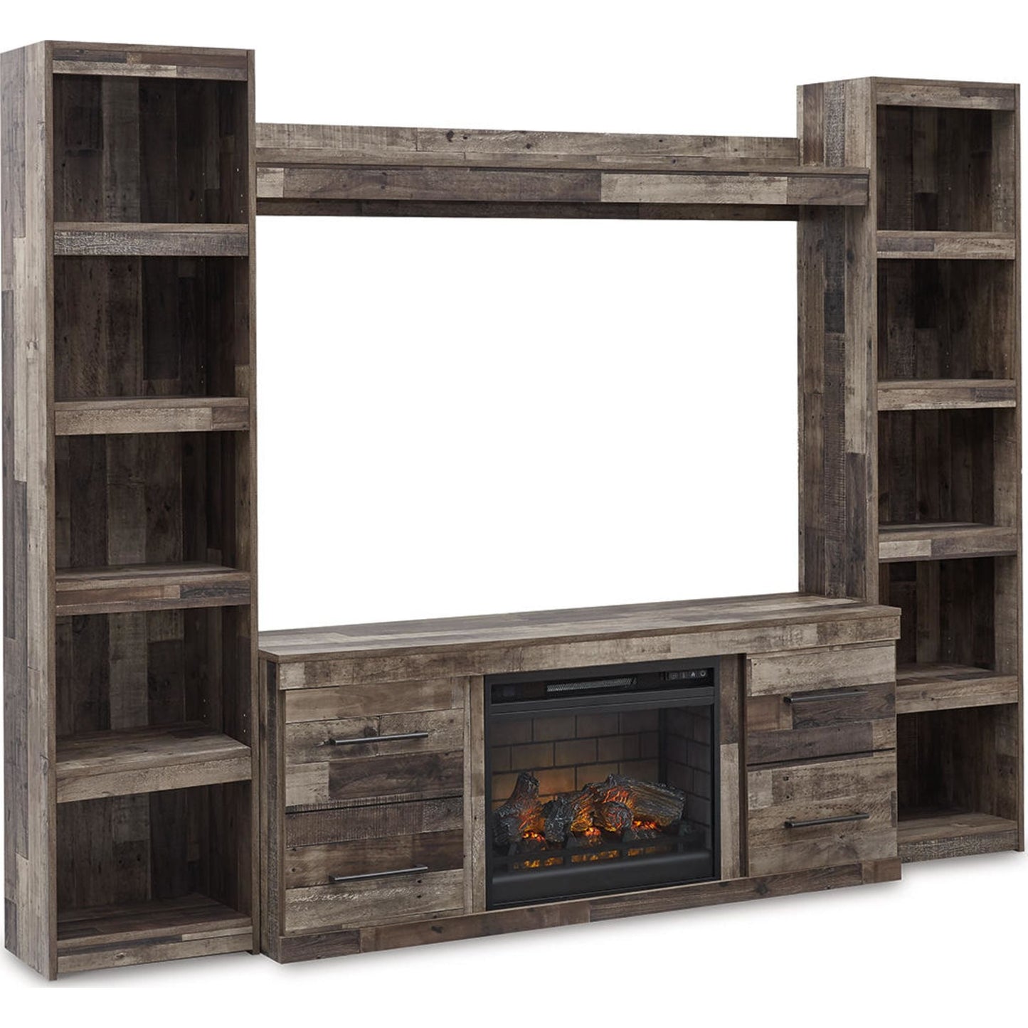 Meuble de divertissement Derekson avec cheminée - Gris multi