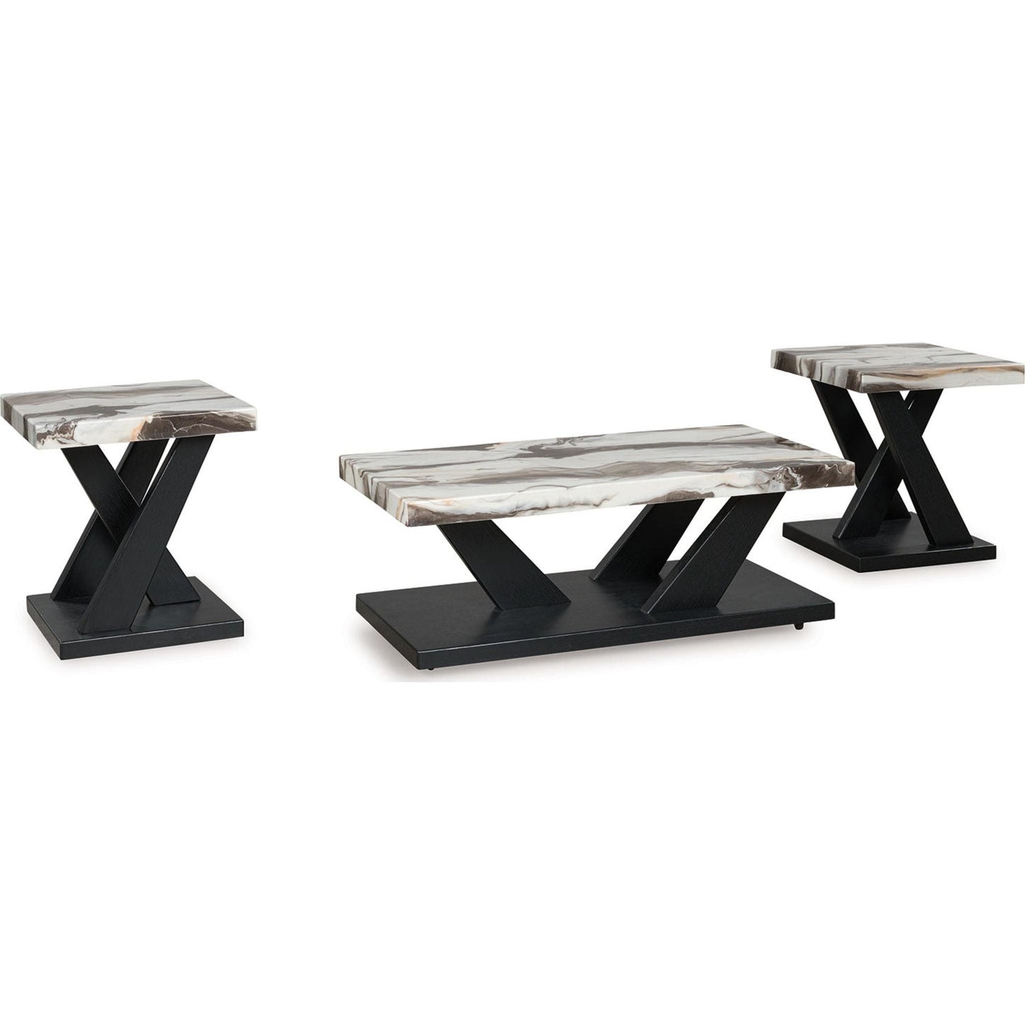 Lot de 3 tables Cendill - Marron foncé/blanc/noir