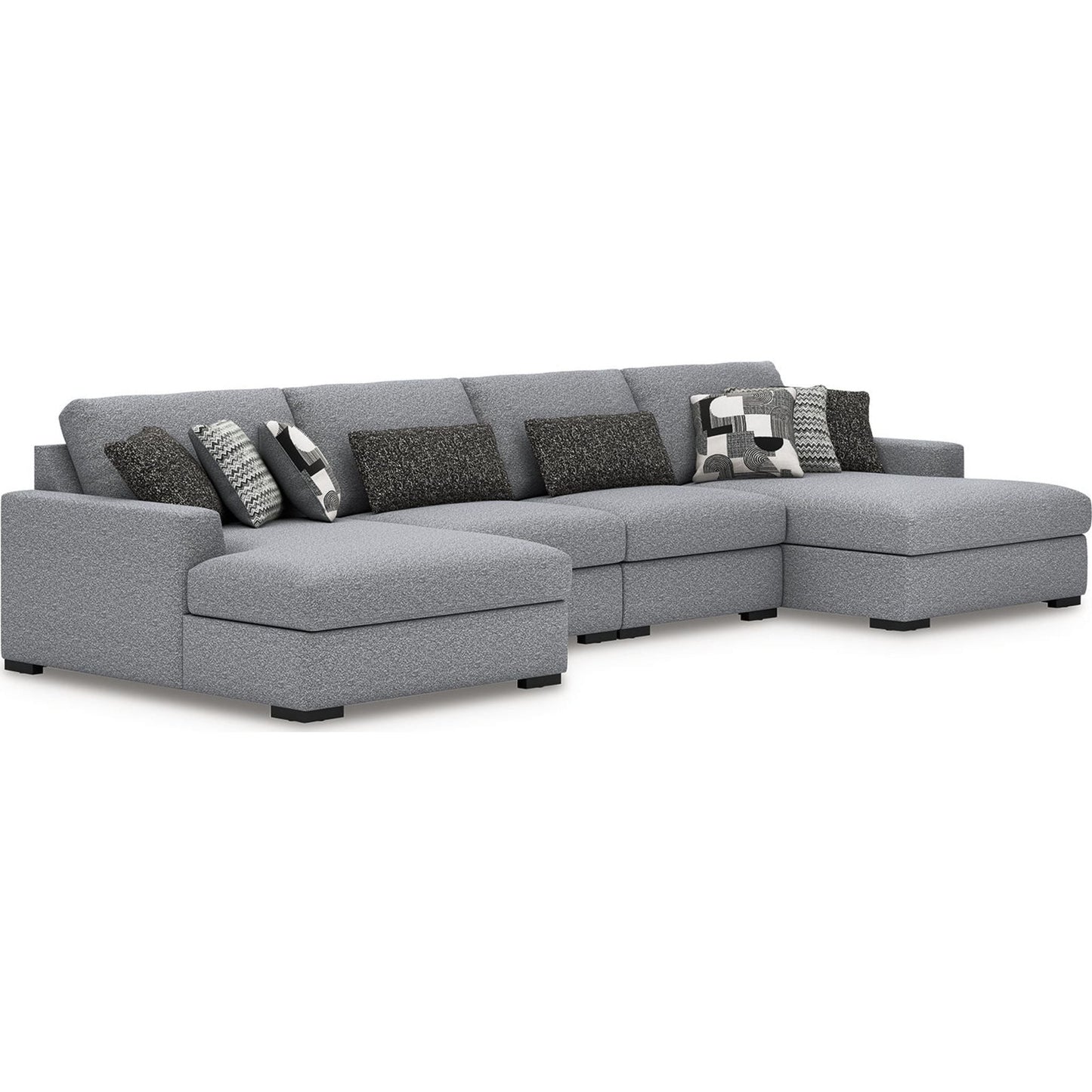 Canapé modulable Bealton 4 pièces avec méridienne double - Sel et poivre