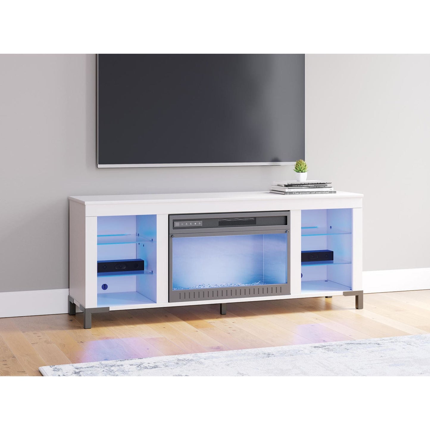 Meuble TV Brollevi avec cheminée - Blanc