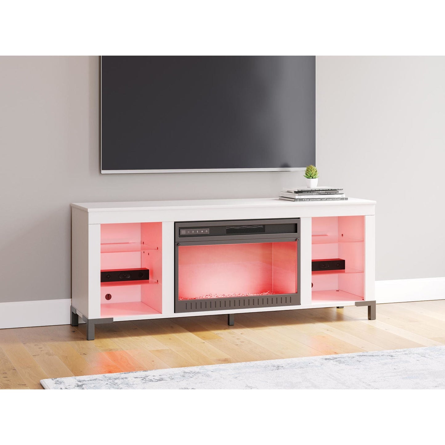 Meuble TV Brollevi avec cheminée - Blanc