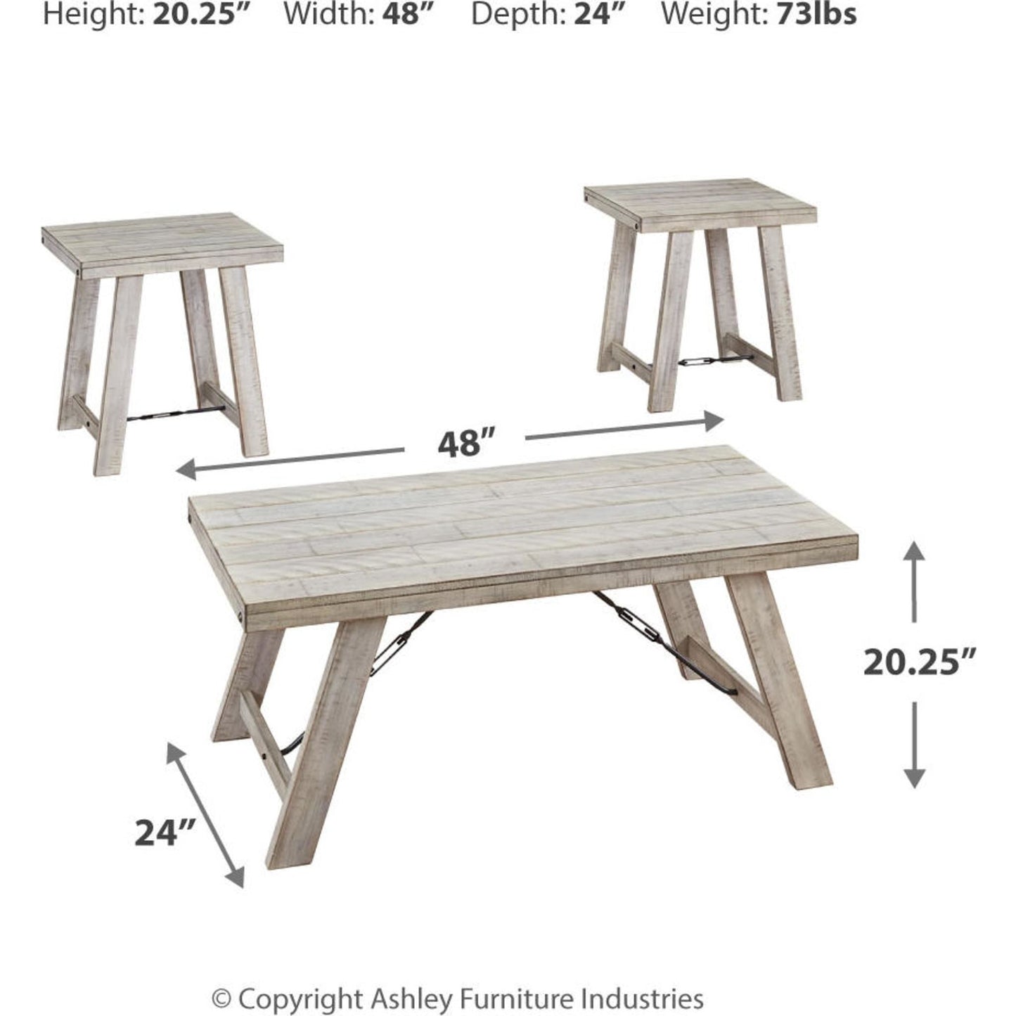 Tables Carynhurst (lot de 3) - Blanchi à la chaux