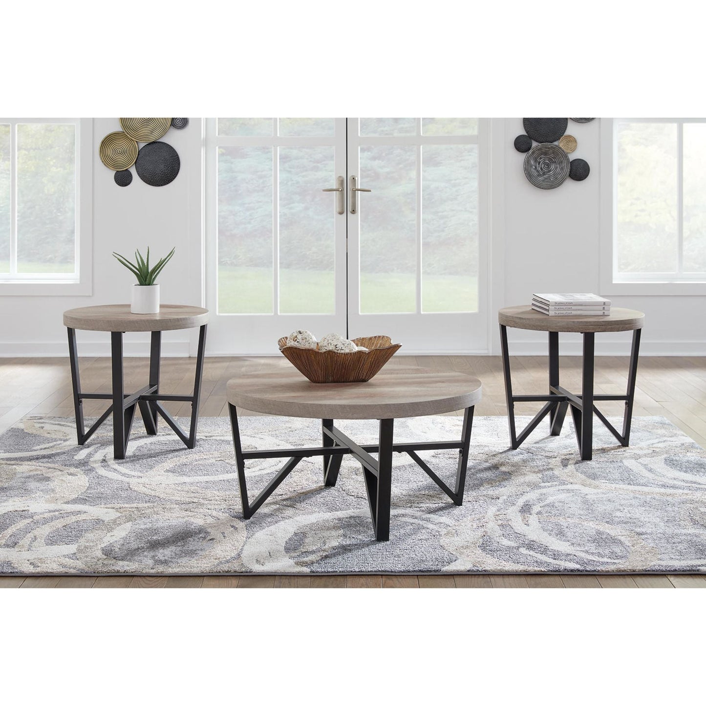 Lot de 3 tables Deanlee - Brun grisâtre/noir