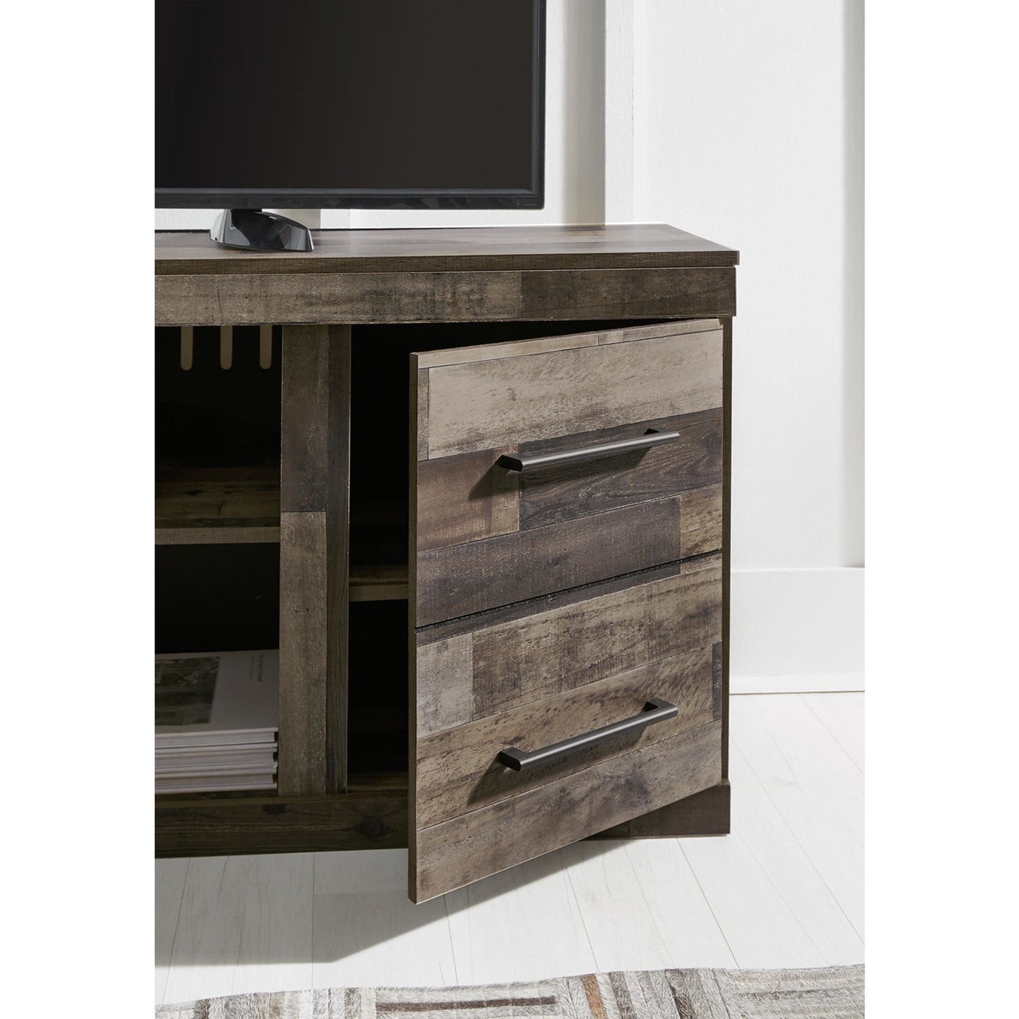 Meuble TV Derekson avec cheminée - Gris multi