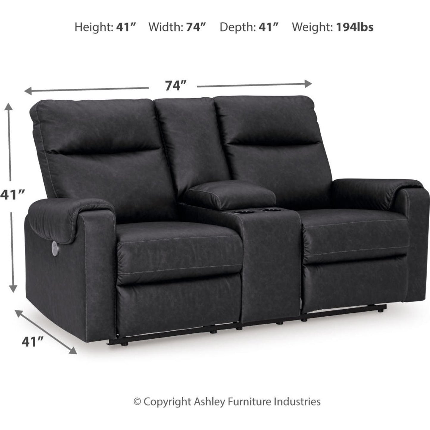 Causeuse inclinable électrique Axtellton avec console - Carbone
