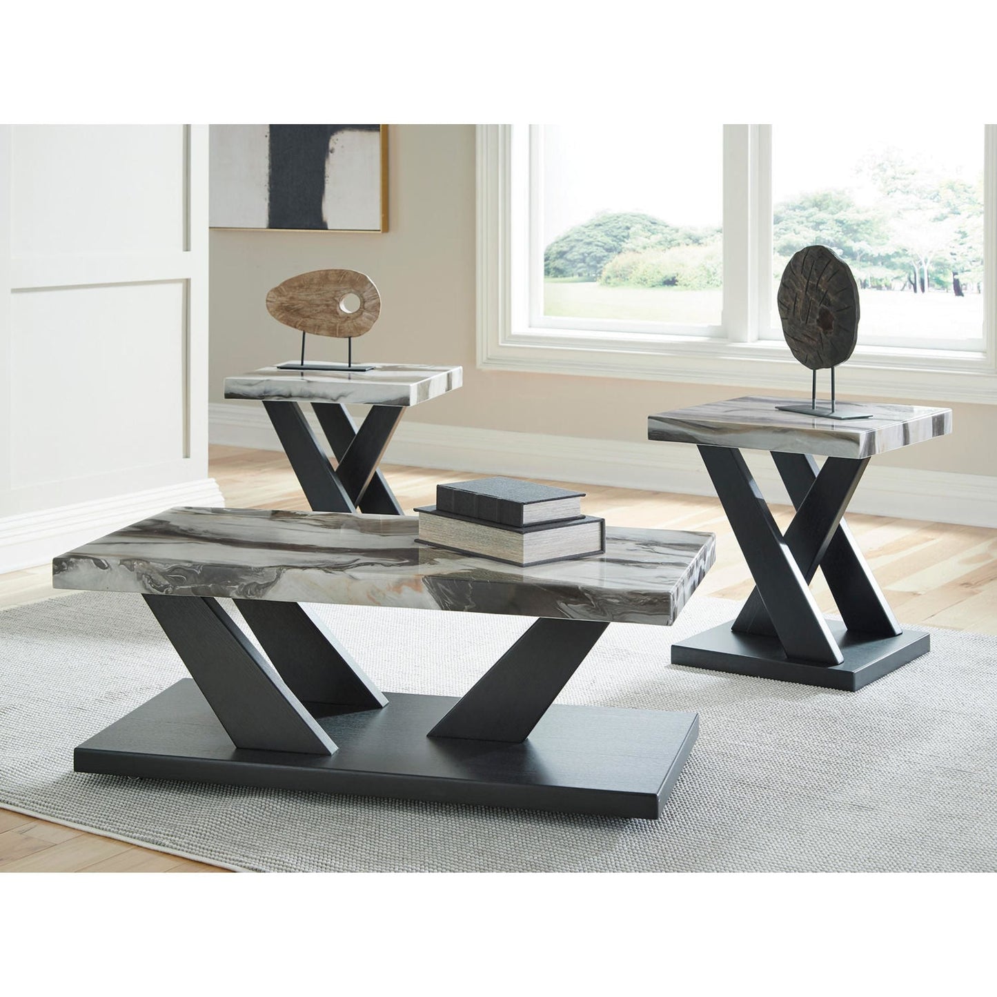 Lot de 3 tables Cendill - Marron foncé/blanc/noir