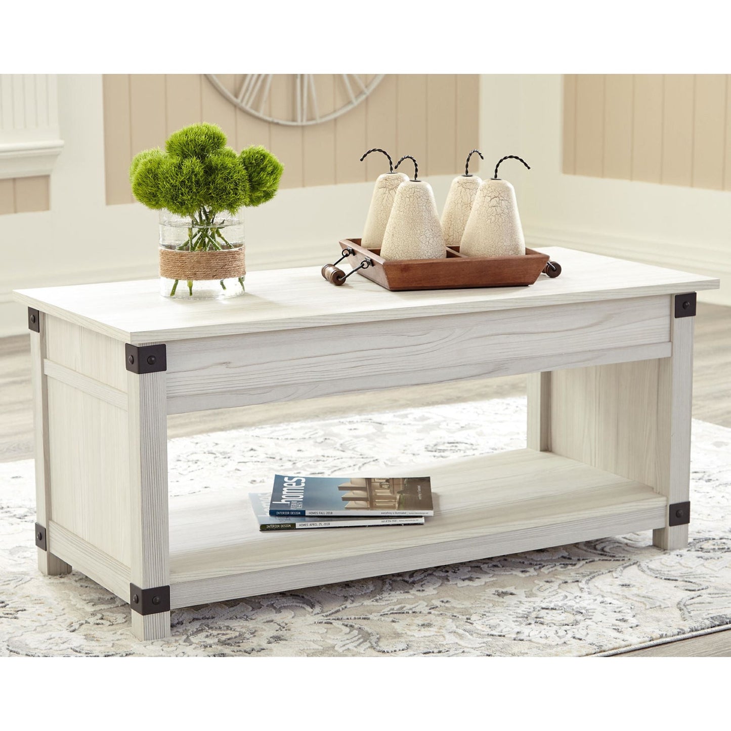 Table basse rectangulaire relevable Bayflynn - Blanchi à la chaux