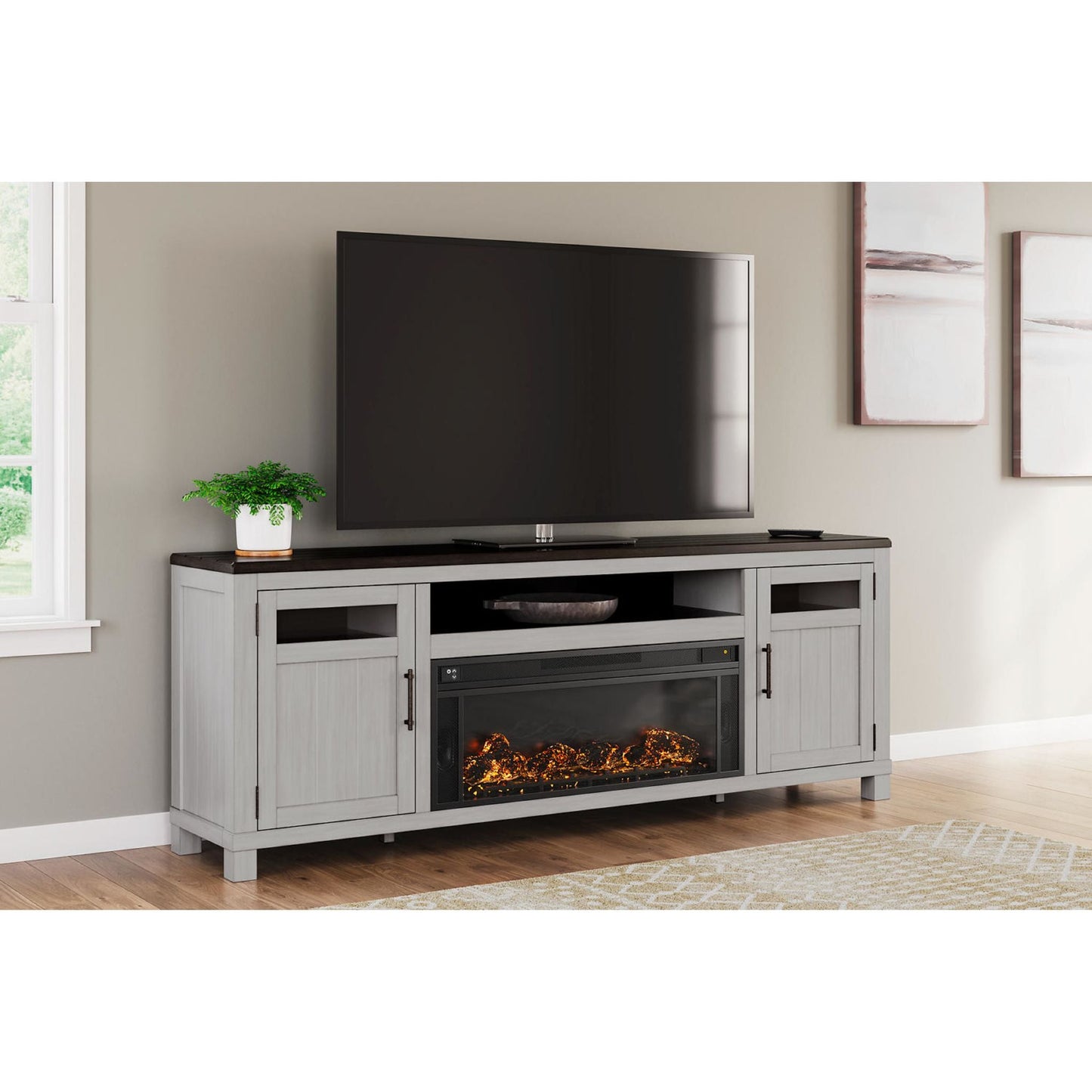 Meuble TV Darborn avec cheminée - Gris/Marron