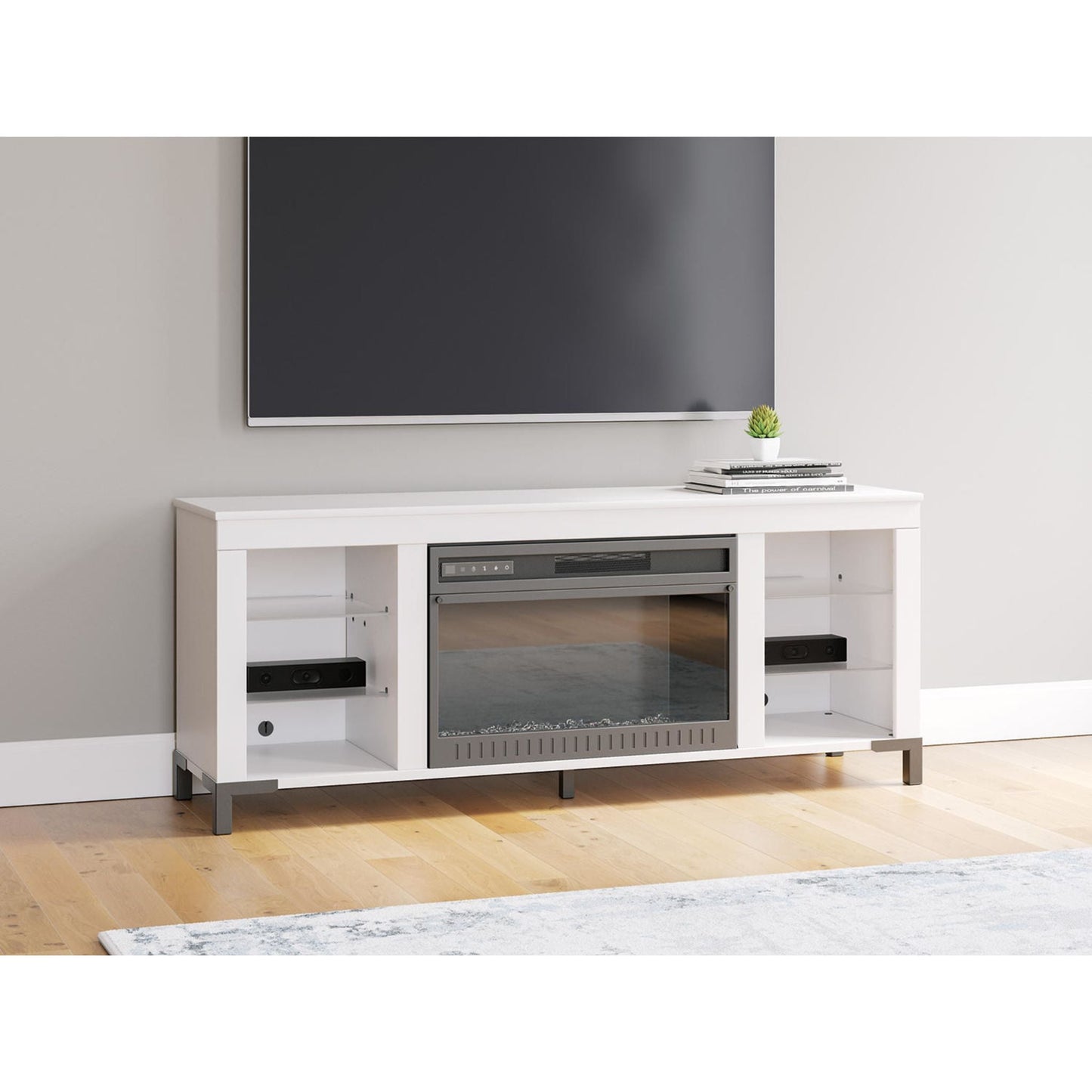 Meuble TV Brollevi avec cheminée - Blanc