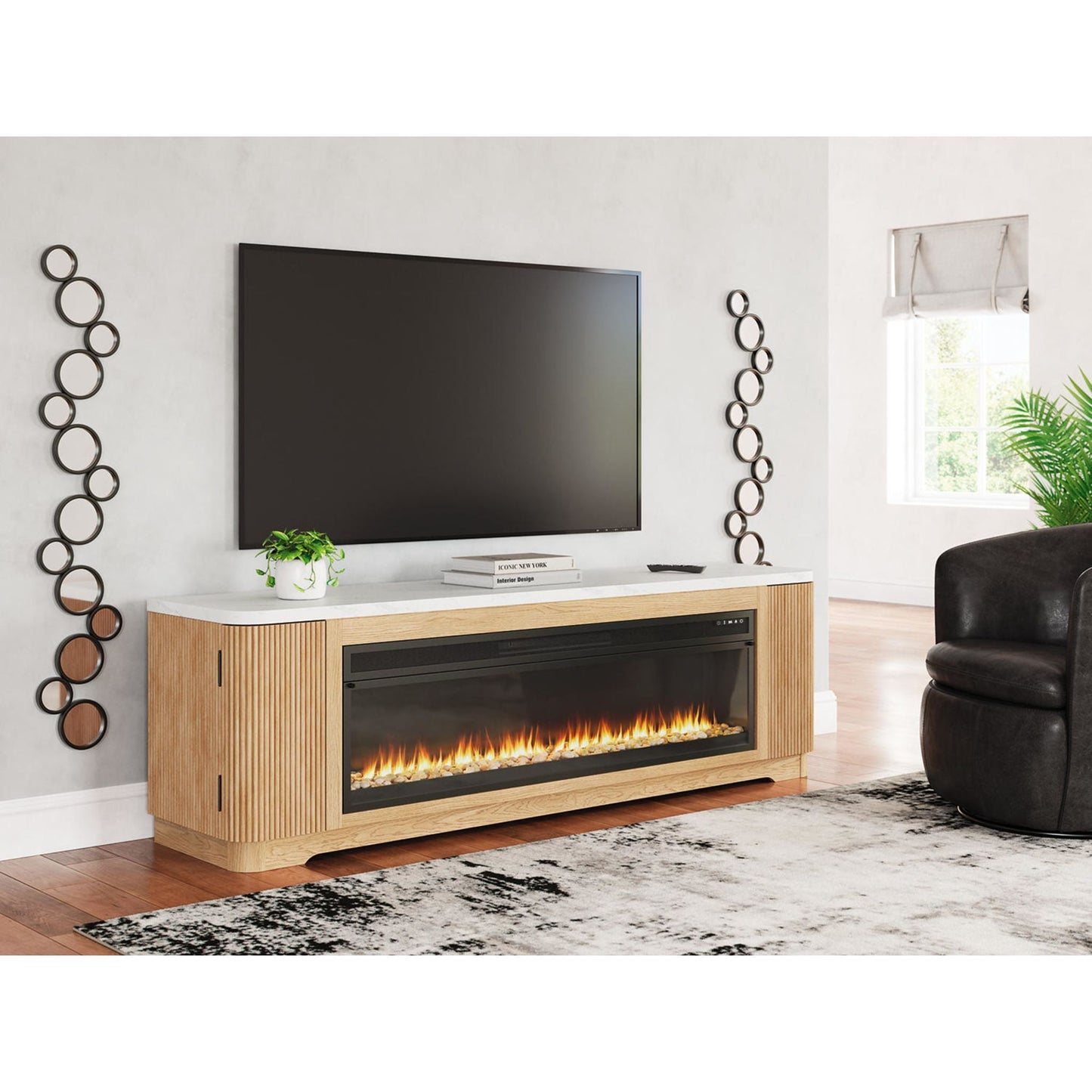 Meuble TV Camdill avec cheminée - Marron clair