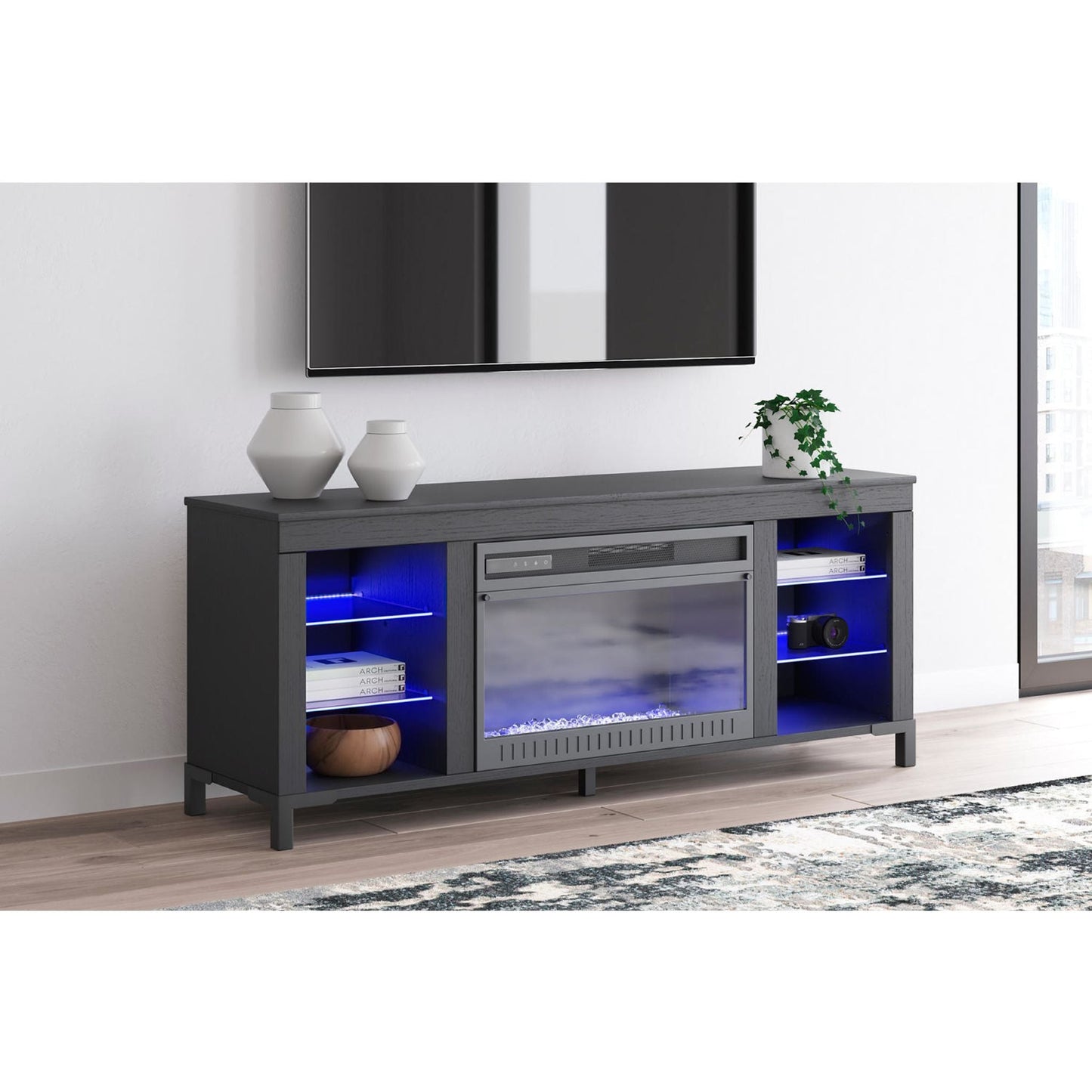 Meuble TV Cayberry avec cheminée - Noir