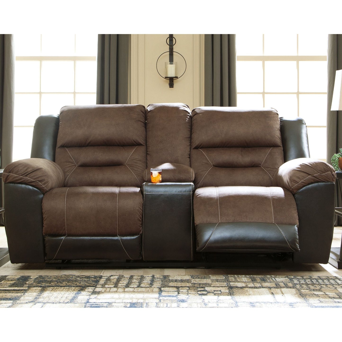 Causeuse inclinable Earhart avec console - Châtaigne