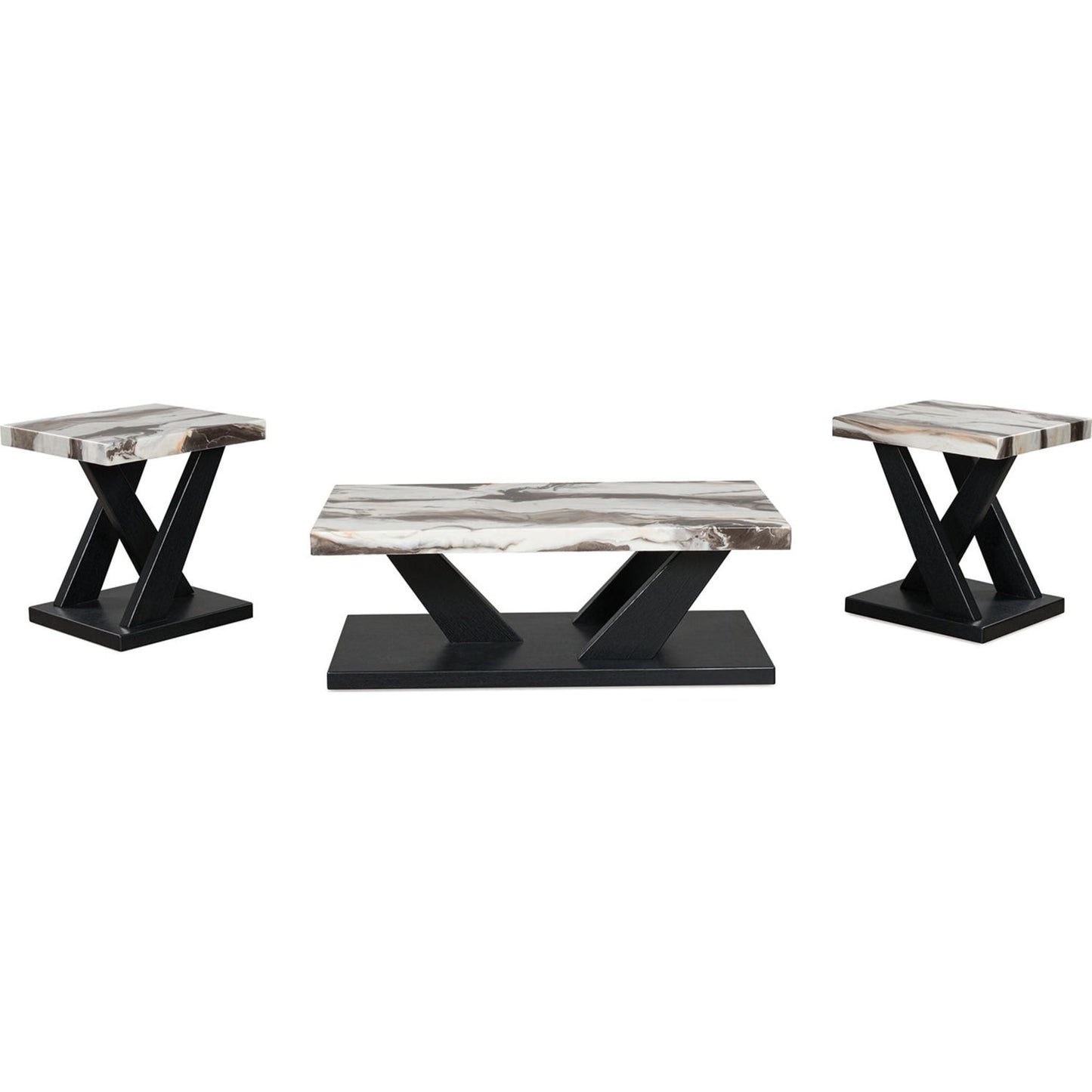 Lot de 3 tables Cendill - Marron foncé/blanc/noir