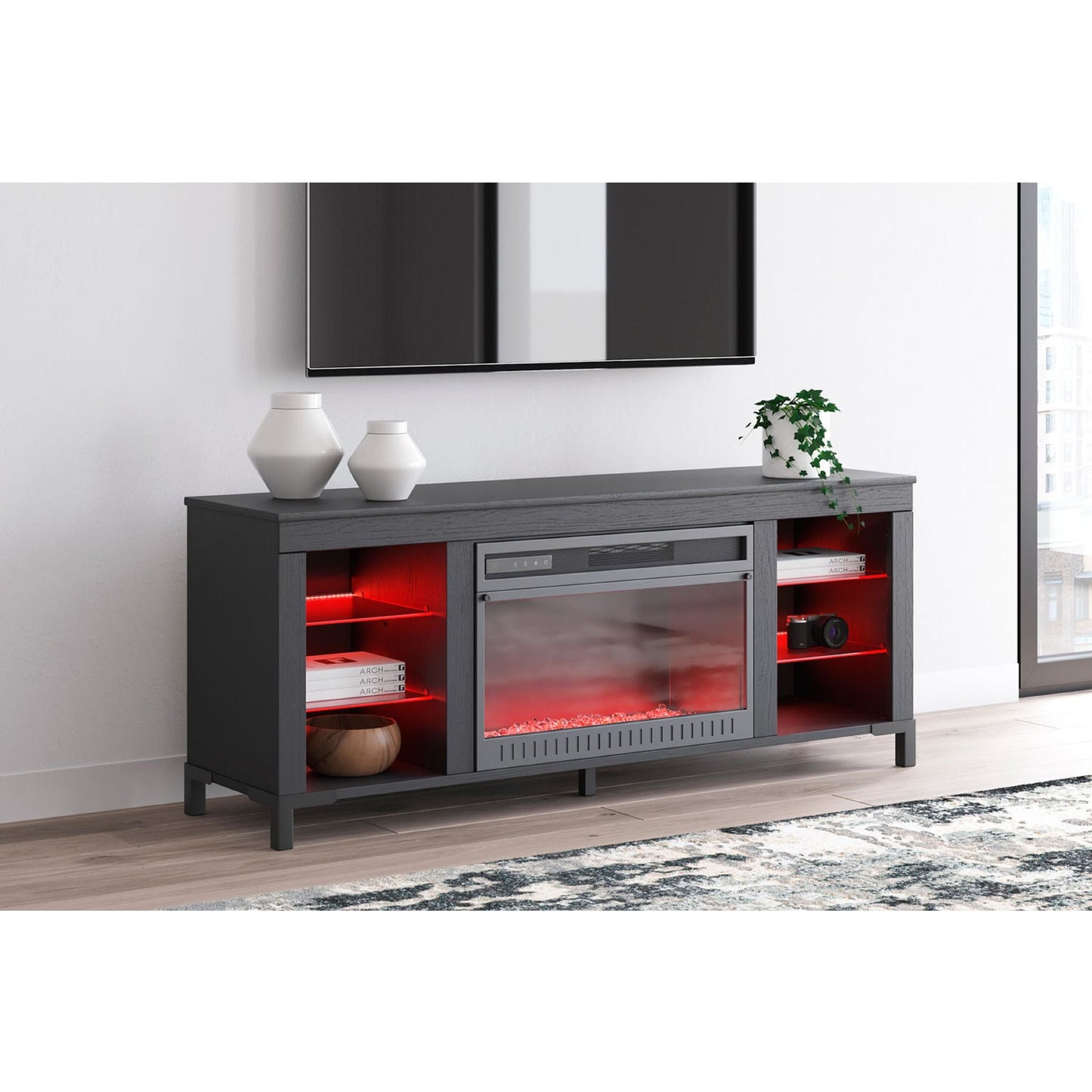 Meuble TV Cayberry avec cheminée - Noir
