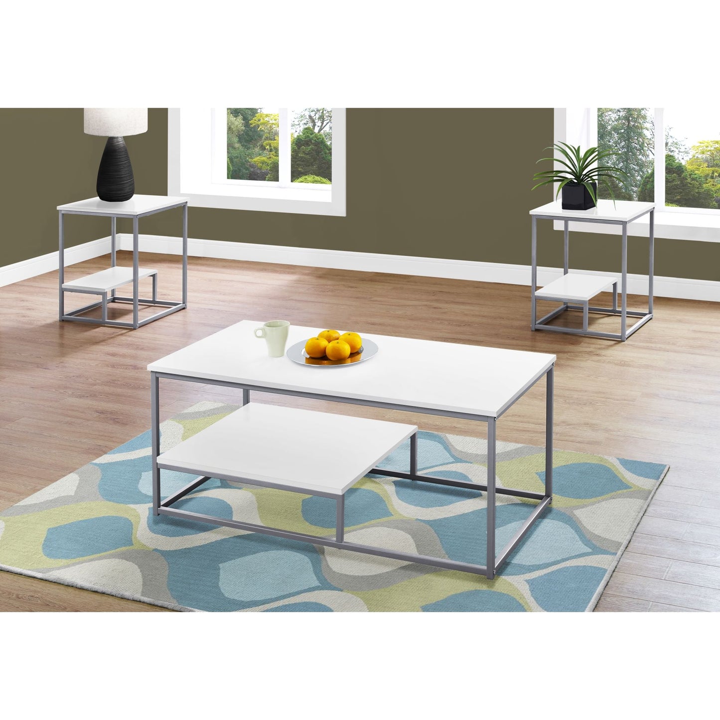 Lot de 3 tables Arianna - Blanc/Argent