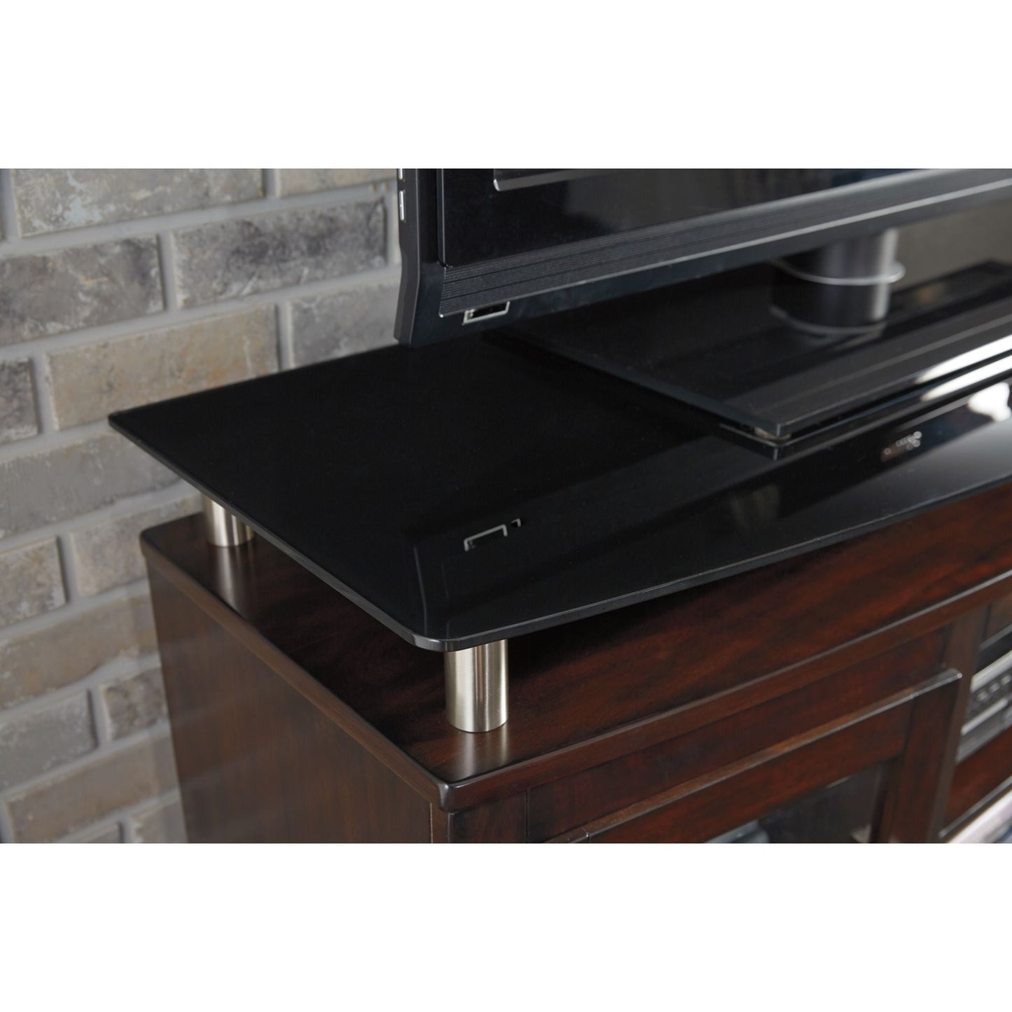 Meuble TV Chanceen avec cheminée - Marron foncé