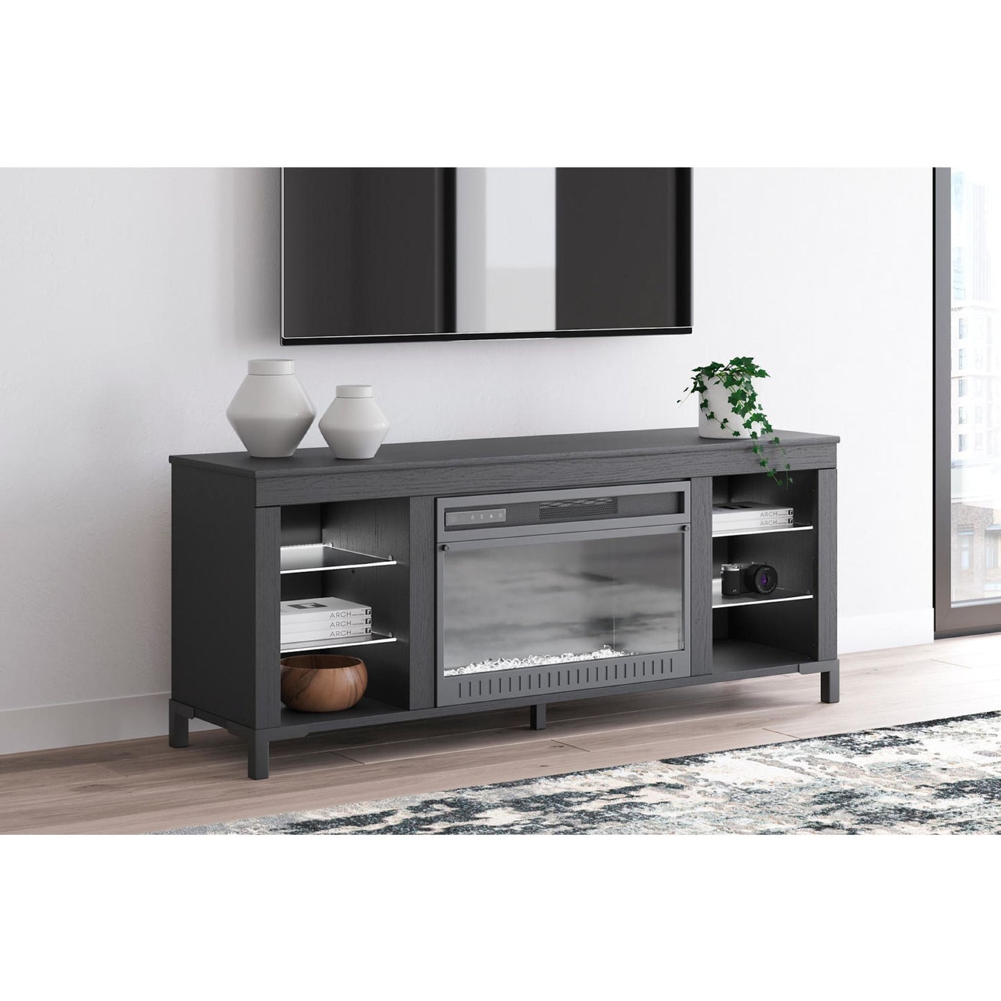 Meuble TV Cayberry avec cheminée - Noir