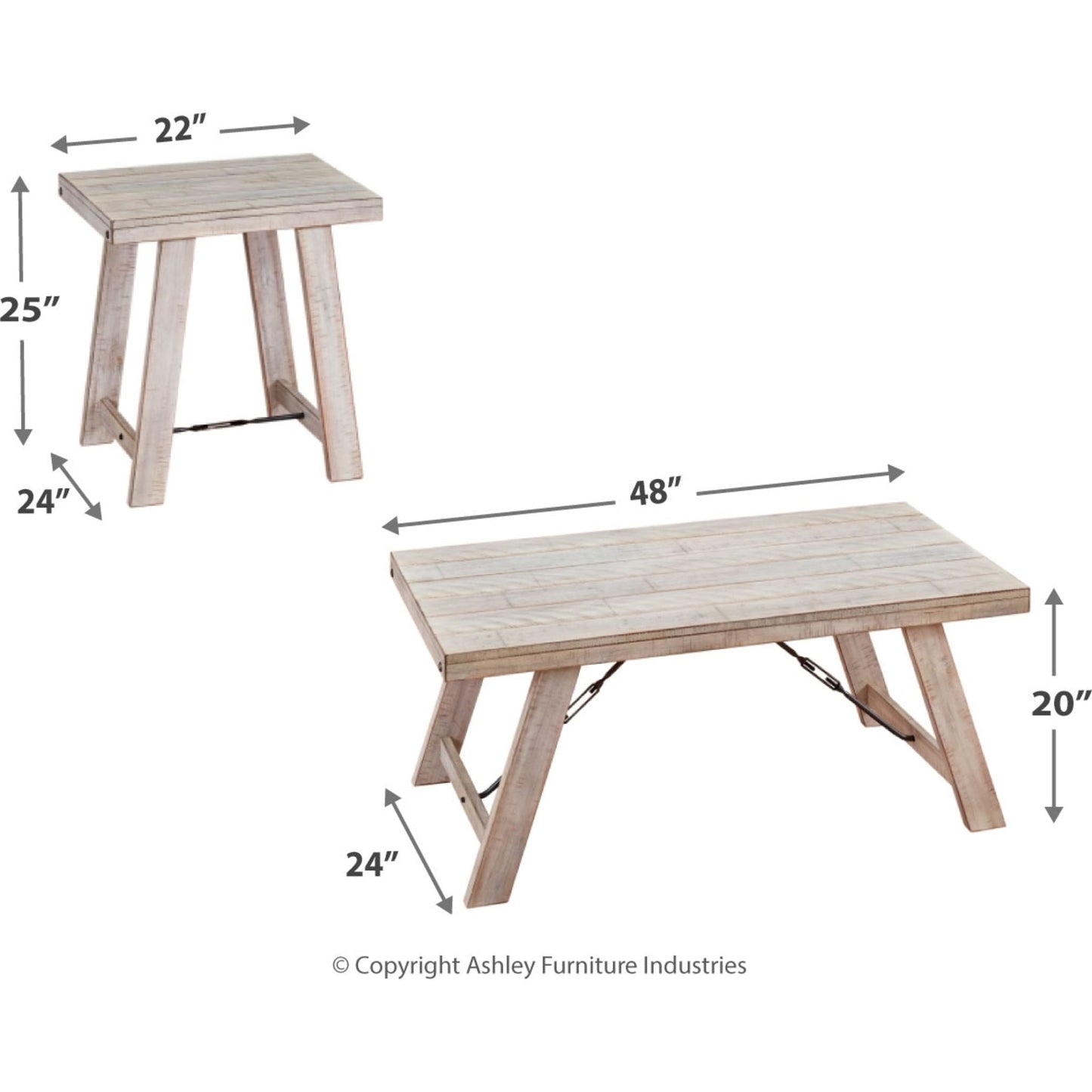 Tables Carynhurst (lot de 3) - Blanchi à la chaux