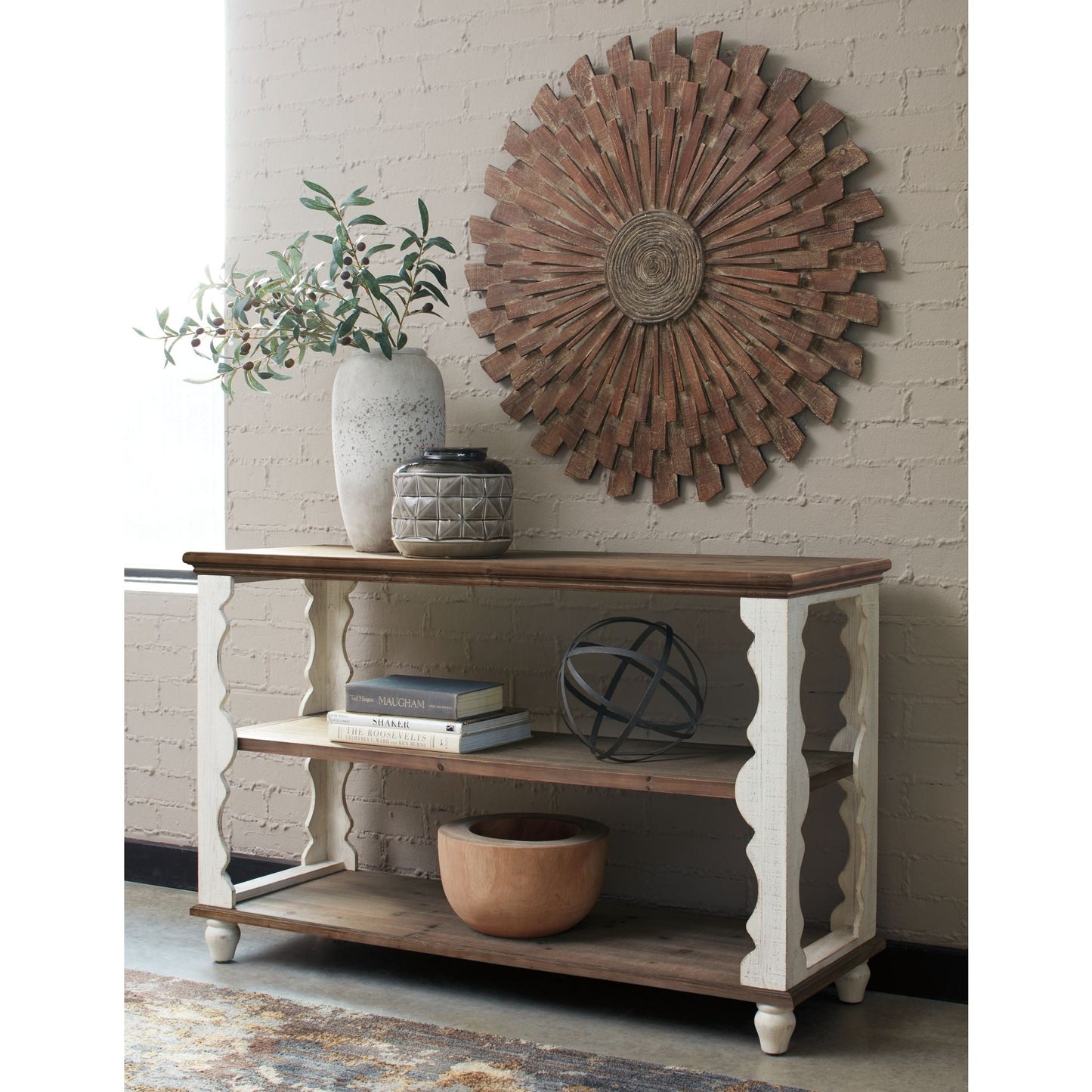 Table d'appoint Alwyndale - Blanc antique/marron