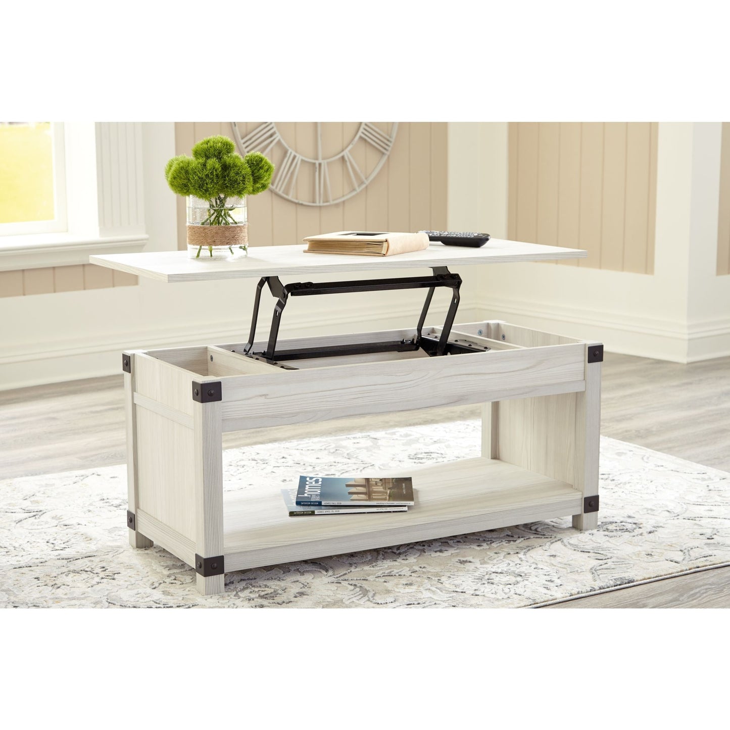 Table basse rectangulaire relevable Bayflynn - Blanchi à la chaux