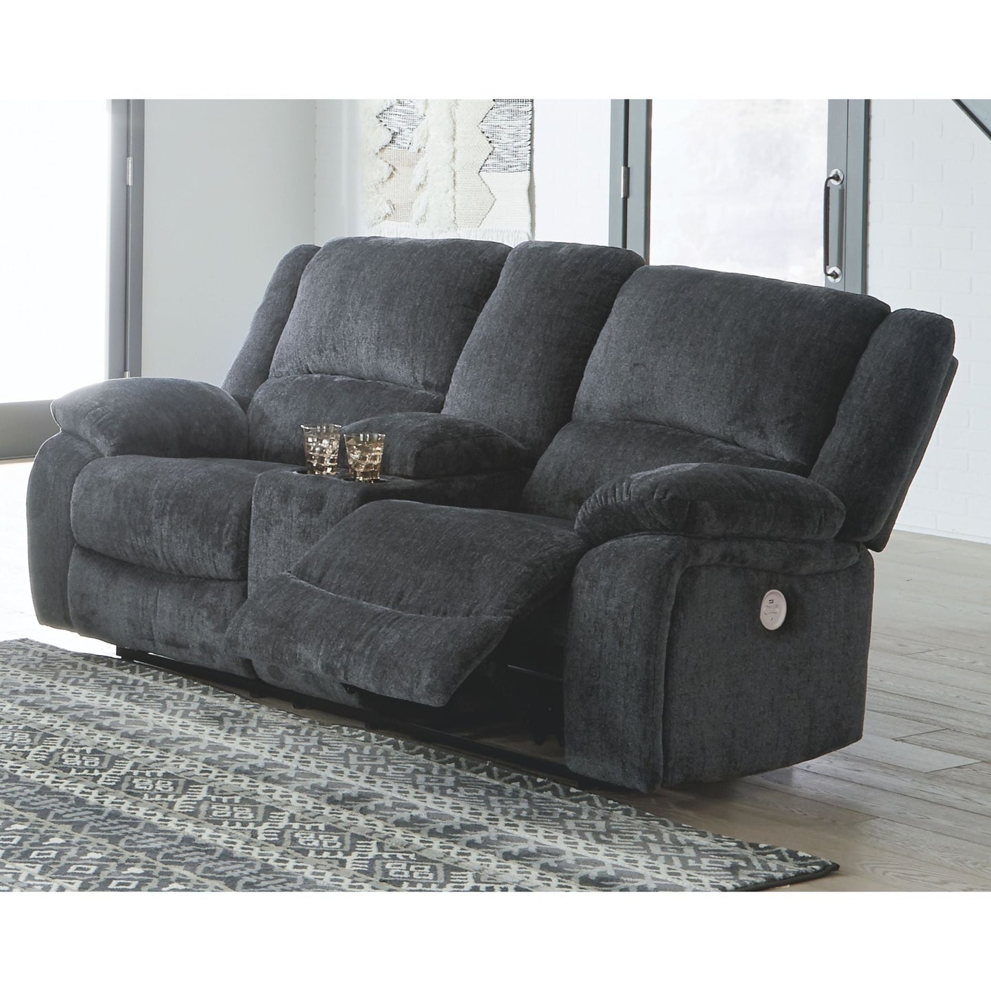 Causeuse inclinable électrique Draycoll avec console - Ardoise