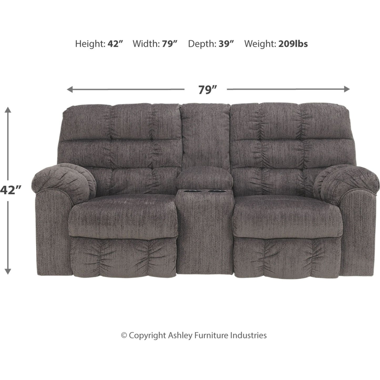 Causeuse inclinable avec console Acieona - Ardoise