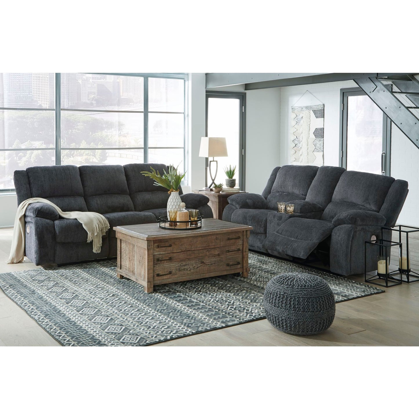 Causeuse inclinable électrique Draycoll avec console - Ardoise