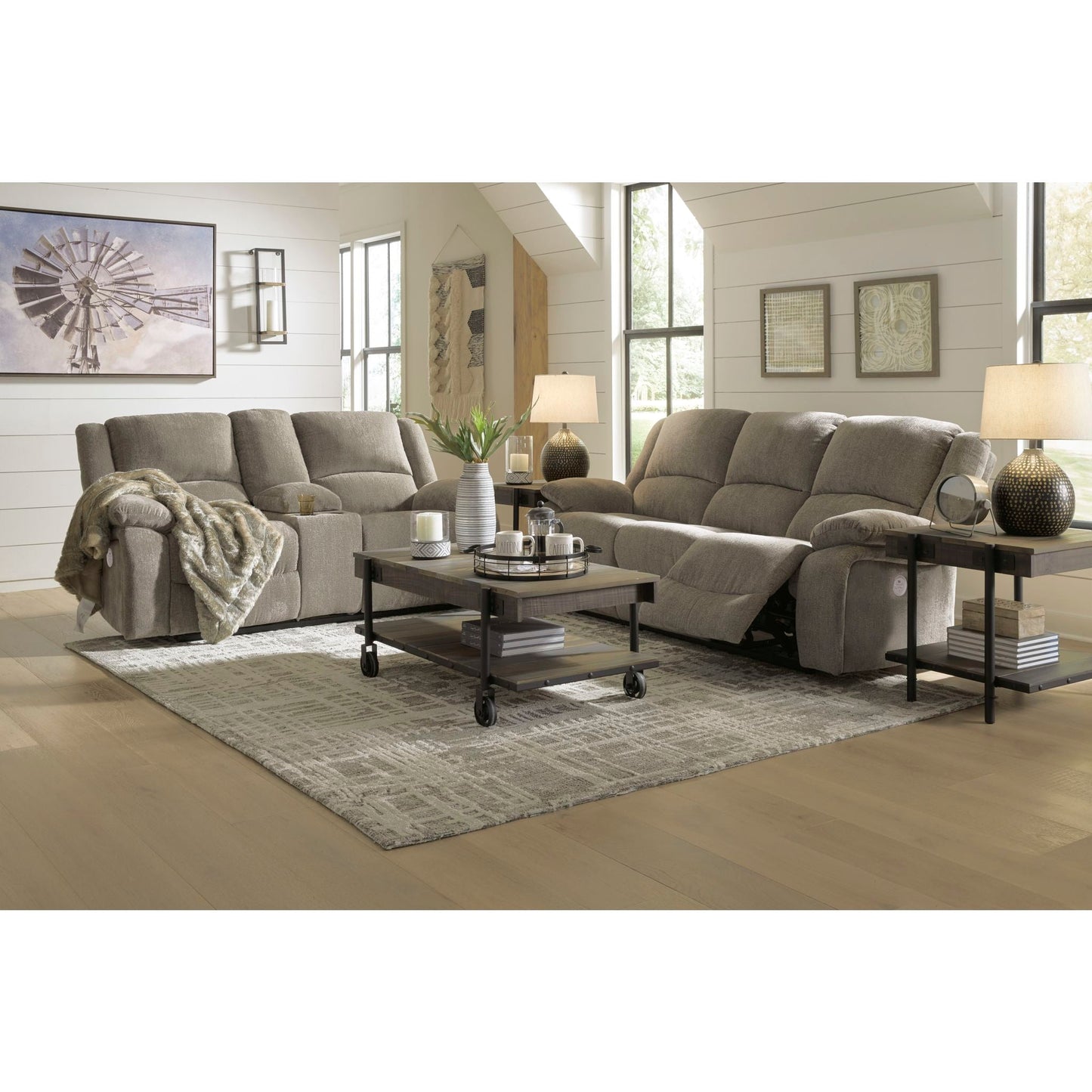 Causeuse inclinable électrique Draycoll avec console - Étain
