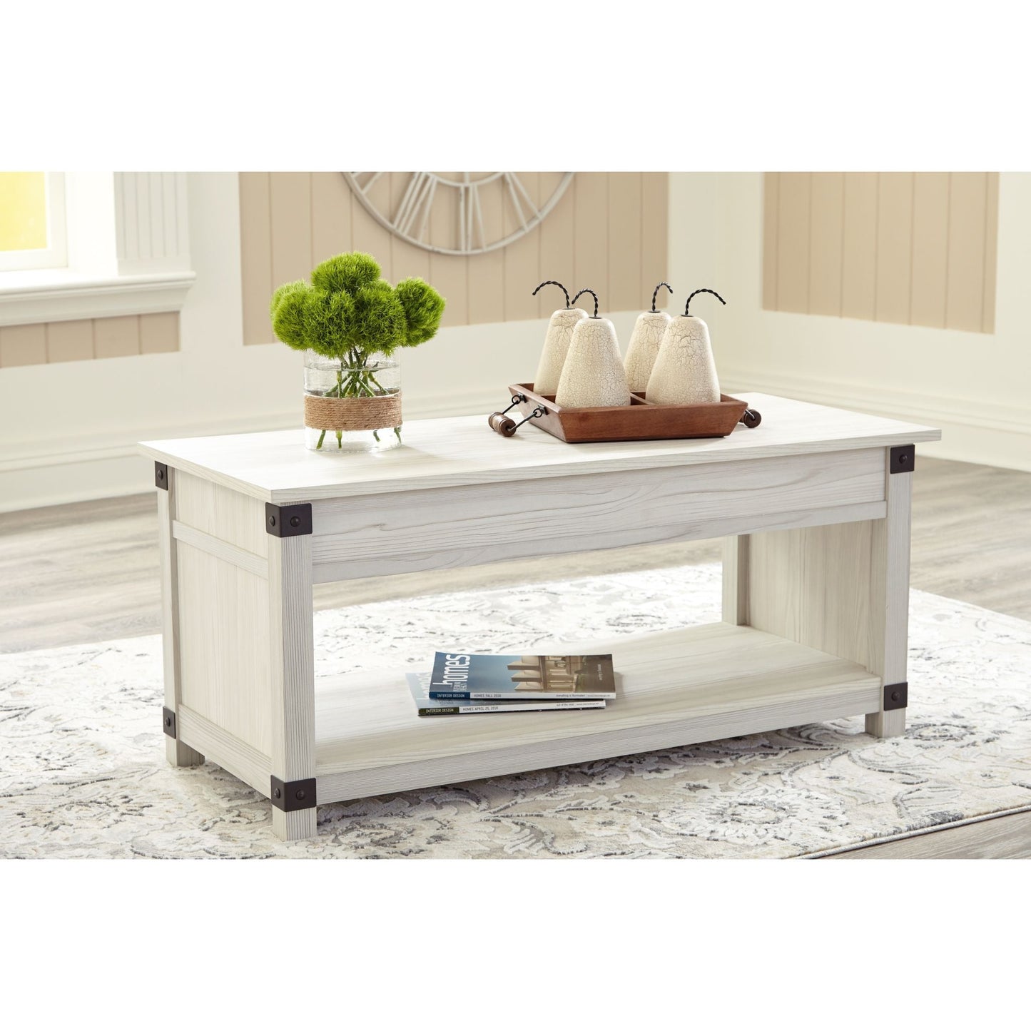 Table basse rectangulaire relevable Bayflynn - Blanchi à la chaux