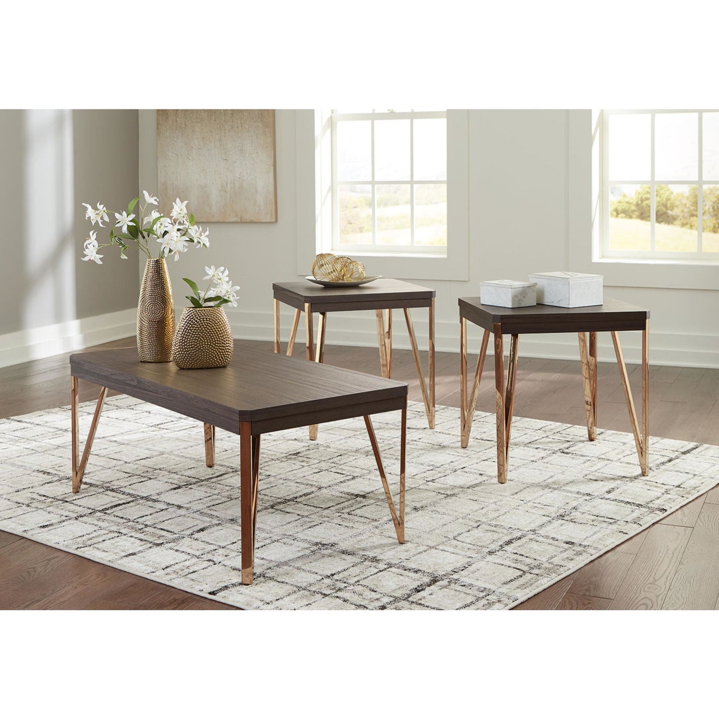 Lot de 3 tables Bandyn - Marron/Champagne