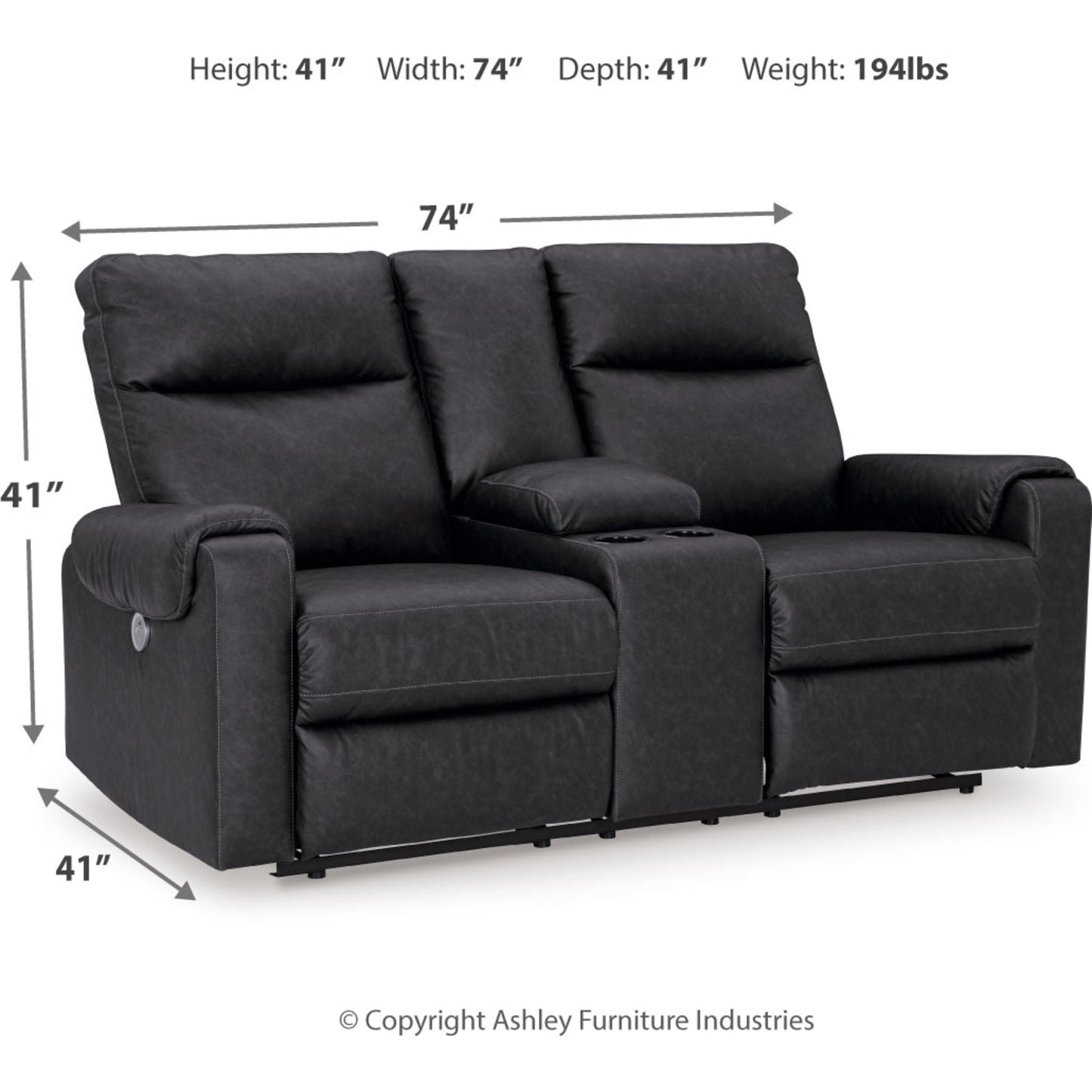 Causeuse inclinable électrique Axtellton avec console - Carbone