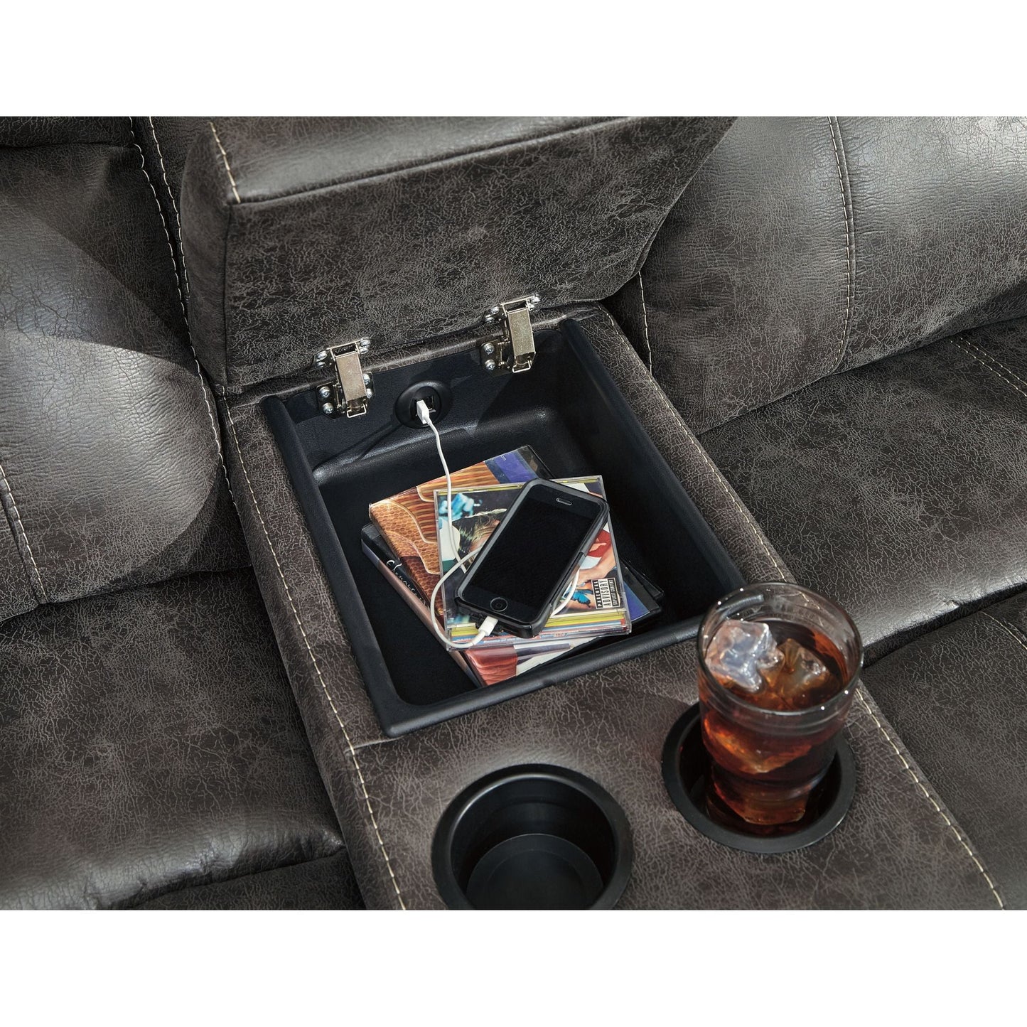 Causeuse inclinable électrique Dunwell avec console - Acier