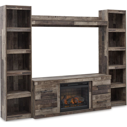 Meuble de divertissement Derekson avec cheminée - Gris multi