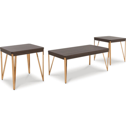 Lot de 3 tables Bandyn - Marron/Champagne