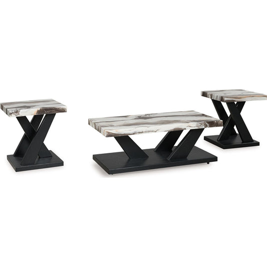 Lot de 3 tables Cendill - Marron foncé/blanc/noir