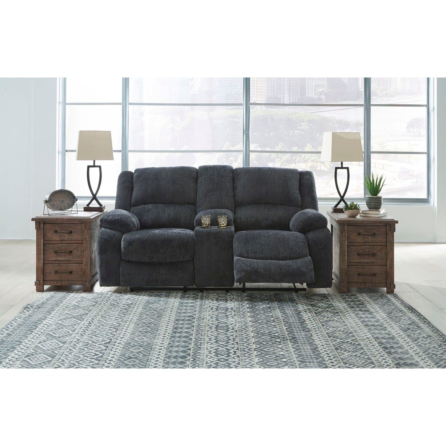 Causeuse inclinable électrique Draycoll avec console - Ardoise