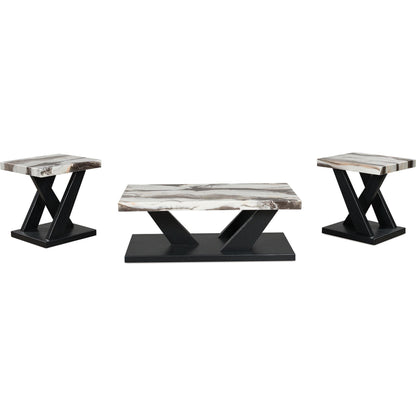 Lot de 3 tables Cendill - Marron foncé/blanc/noir