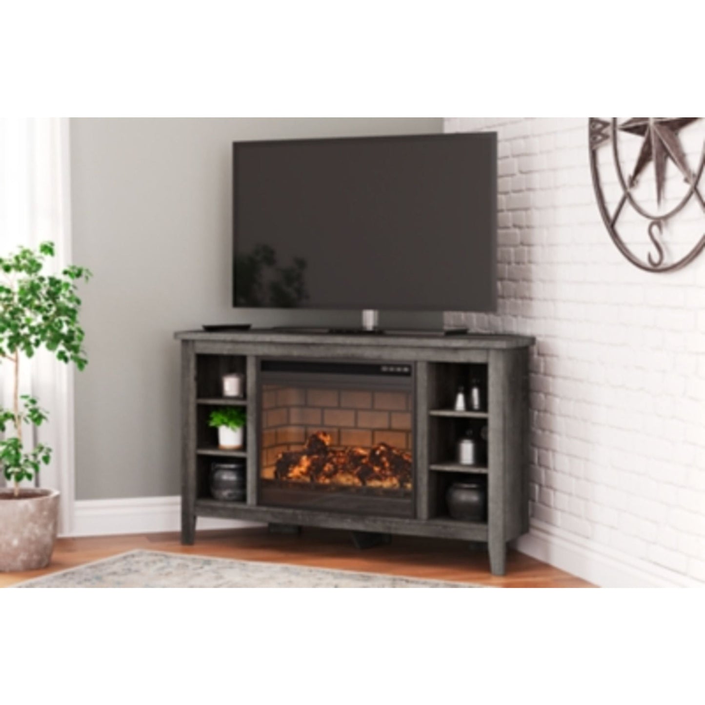 Meuble de divertissement Arlenbry avec cheminée - Gris