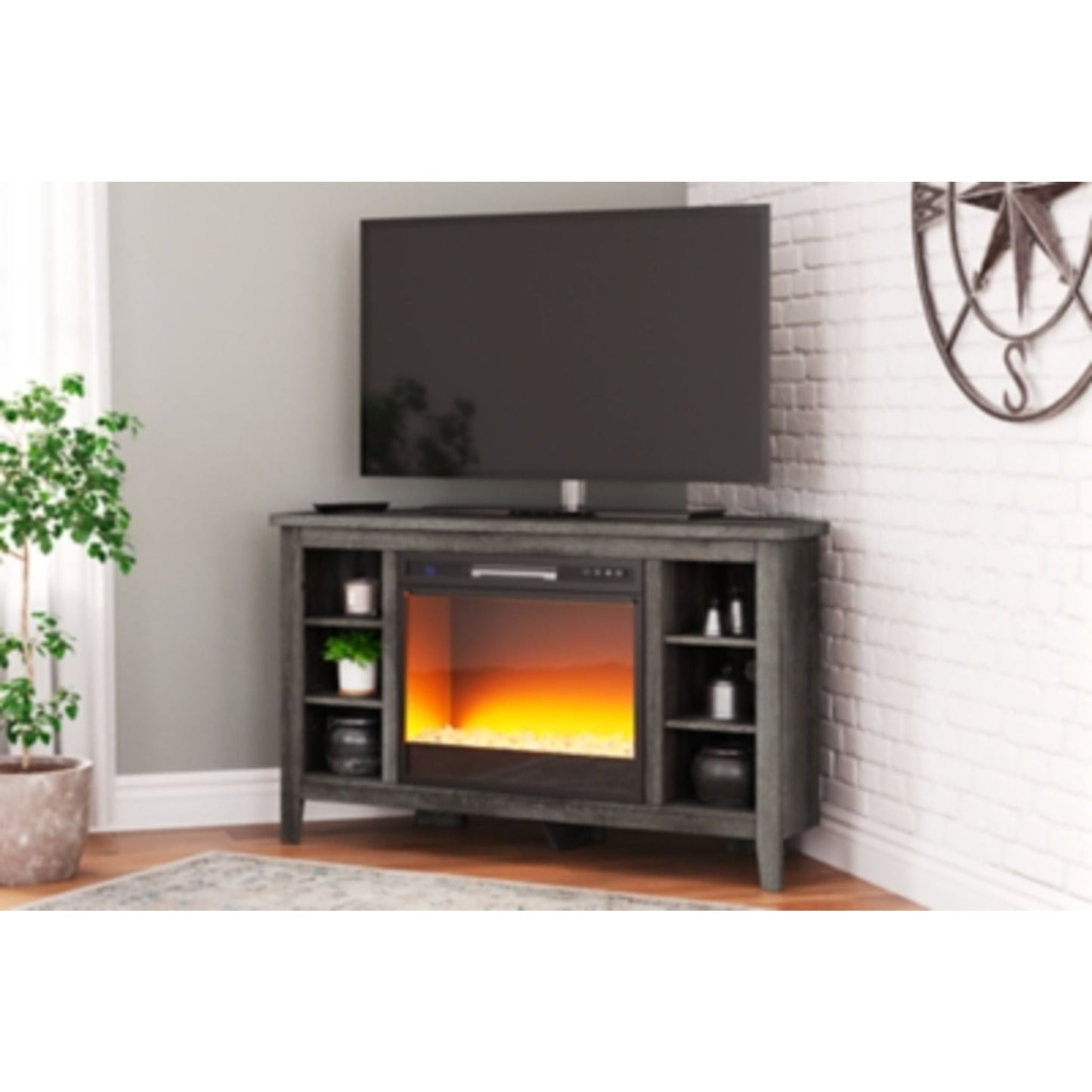Meuble de divertissement Arlenbry avec cheminée - Gris